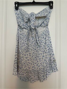 Blue Floral Tie-Back Mini Dress